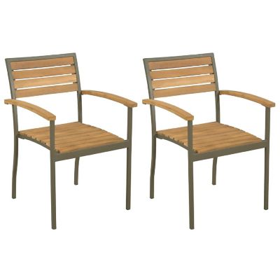 vidaXL Stackable Patio Chairs 2 pcs Solid Acacia Wood and Steel Image 1