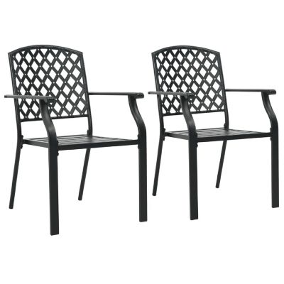 vidaXL Stackable Patio Chairs 2 pcs Steel Black Image 1