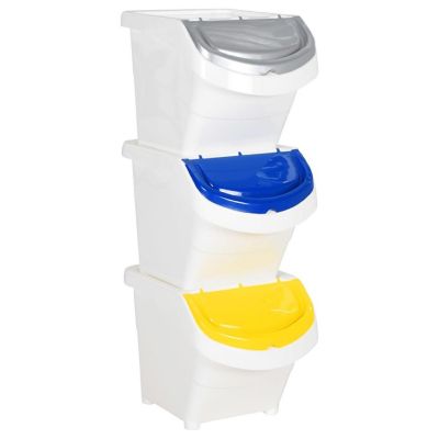 vidaXL Stackable Waste Bins with Lids 3 pcs White PP 20.6 gal Image 1