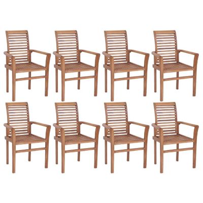 vidaXL Stacking Dining Chairs 8 pcs Solid Teak Wood Image 1