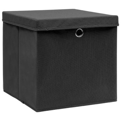 vidaXL Storage Boxes with Covers 4 pcs 11"x11"x11" Black Image 2