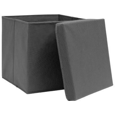 vidaXL Storage Boxes with Covers 4 pcs 11"x11"x11" Gray Image 2