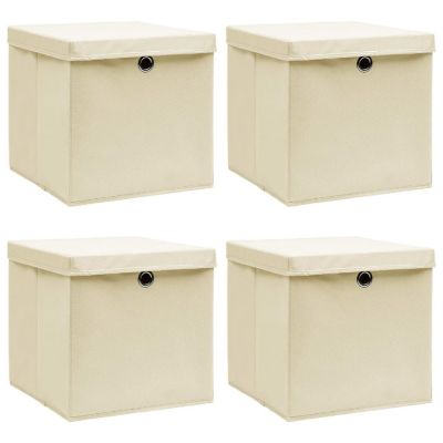 vidaXL Storage Boxes with Lid 4 pcs Cream 12.6"x12.6"x12.6" Fabric Image 1