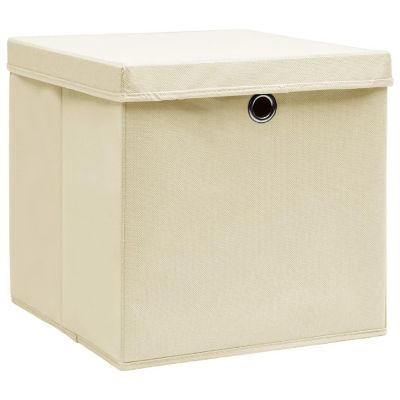 vidaXL Storage Boxes with Lid 4 pcs Cream 12.6"x12.6"x12.6" Fabric Image 1