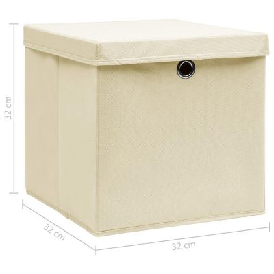 vidaXL Storage Boxes with Lid 4 pcs Cream 12.6"x12.6"x12.6" Fabric Image 3
