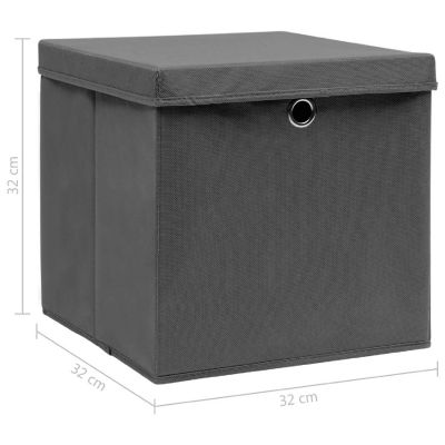 vidaXL Storage Boxes with Lids 4 pcs Gray 12.6"x12.6"x12.6" Fabric Image 3