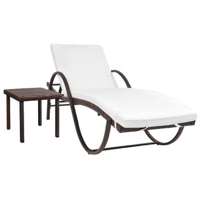 vidaXL Sun Lounger with Cushion & Table Poly Rattan Brown Image 1