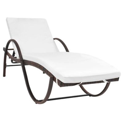 vidaXL Sun Lounger with Cushion & Table Poly Rattan Brown Image 2