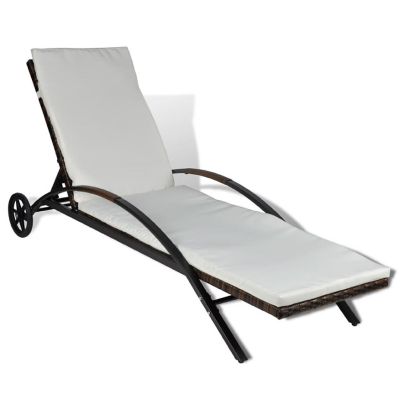 vidaXL Sun Lounger with Cushion & Wheels Poly Rattan Brown Image 1