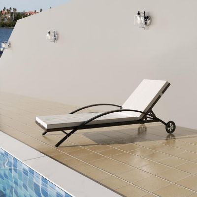 vidaXL Sun Lounger with Cushion & Wheels Poly Rattan Brown Image 1