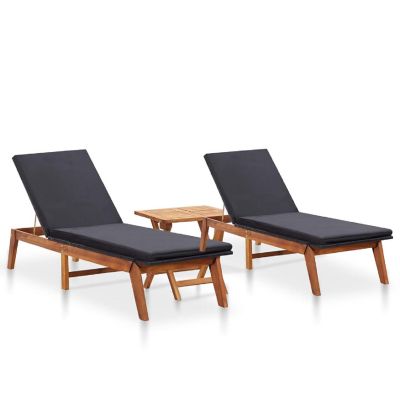 vidaXL Sun Loungers 2 pcs with Table Poly Rattan and Solid Acacia Wood Image 1