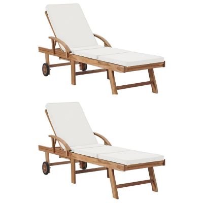 vidaXL Sun Loungers with Cushions 2 pcs Solid Teak Wood Cream Image 1