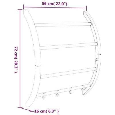 vidaXL Towel Rack with Hooks Silver 22"x6.3"x28.3" Aluminum Image 3