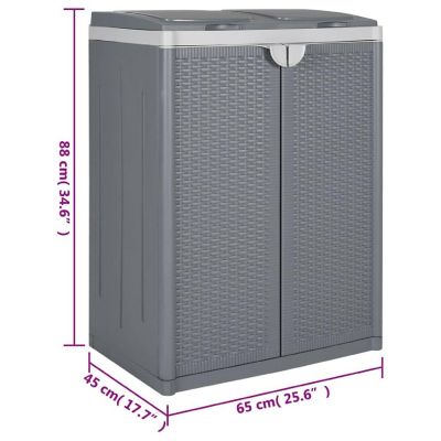 vidaXL Trash Bin with 2 Doors Gray 25.6"x17.7"x34.6" PP Image 3