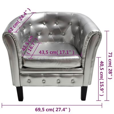 vidaXL Tub Chair Silver Faux Leather Image 3