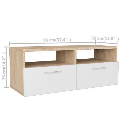 vidaXL TV Stands 2 pcs Engineered Wood 37.4"x13.8"x14.2" Oak and White Image 3