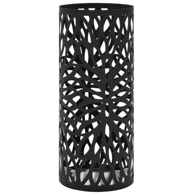 vidaXL Umbrella Stand Leaves Steel Black Image 1