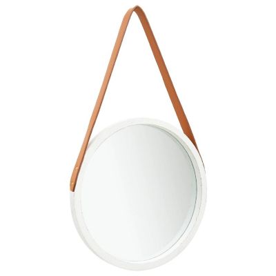 vidaXL Wall Mirror with Strap 15.7" White Image 1