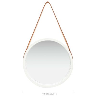 vidaXL Wall Mirror with Strap 15.7" White Image 3