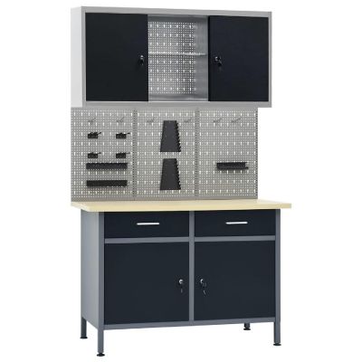 vidaXL Workbench with Three Wall Panels and One Cabinet Image 1