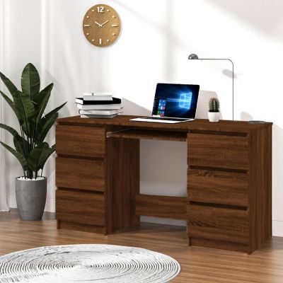 vidaXL Writing Desk Brown Oak 55.1"x19.7"x30.3" Engineered Wood Image 1