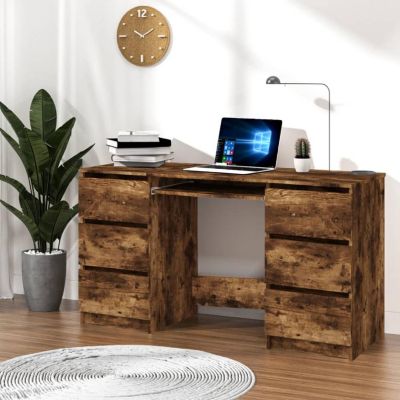 vidaXL Writing Desk Smoked Oak 55.1"x19.7"x30.3" Engineered Wood Image 1