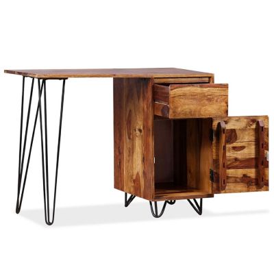 vidaXL Writing Desk with 1 Drawer and 1 Cabinet Solid Sheesham Wood Image 2