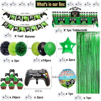 Video Game On Theme Birthday Set with Banner, Balloons, Cake Toppers, and Family Party Supplies Image 1