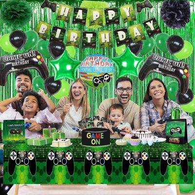 Video Game On Theme Birthday Set with Banner, Balloons, Cake Toppers, and Family Party Supplies Image 2