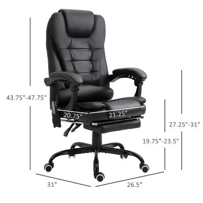 Vinsetto 7 Point Vibrating Massage Office Chair High Back Executive Recliner Lumbar Support Footrest Reclining Back Adjustable Height Black Image 3