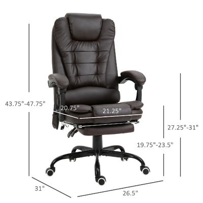 Vinsetto 7 Point Vibrating Massage Office Chair High Back Executive Recliner Lumbar Support Footrest Reclining Back Adjustable Height Brown Image 3