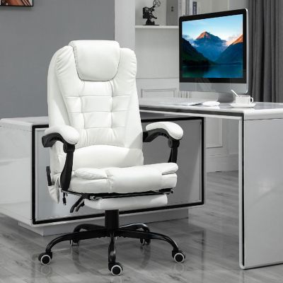 Vinsetto 7 Point Vibrating Massage Office Chair High Back Executive Recliner Lumbar Support Footrest Reclining Back Adjustable Height White Image 1