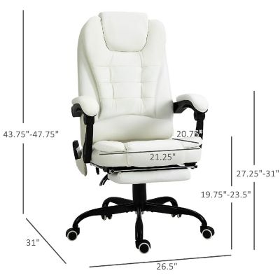 Vinsetto 7 Point Vibrating Massage Office Chair High Back Executive Recliner Lumbar Support Footrest Reclining Back Adjustable Height White Image 3