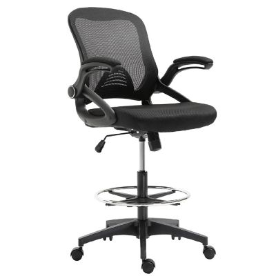 Vinsetto Drafting Office Chair Lumbar Support Flip Up Armrests Footrest Ring and Adjustable Seat Height Black Image 1