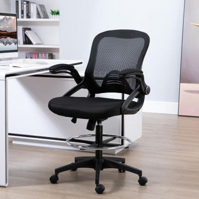 Vinsetto Drafting Office Chair Lumbar Support Flip Up Armrests Footrest Ring and Adjustable Seat Height Black Image 2
