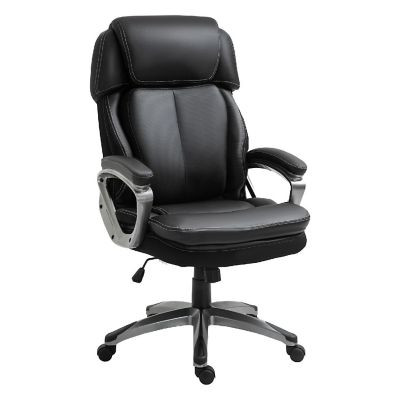 Vinsetto High Back Ergonomic Home Office Chair Computer Chair PU Leather Swivel Chair Padded Armrests Adjustable Height Black Image 1