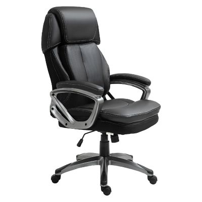 Vinsetto High Back Ergonomic Home Office Chair Computer Chair PU Leather Swivel Chair Padded Armrests Adjustable Height Black Image 2