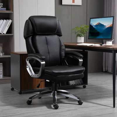 Vinsetto High Back Ergonomic Home Office Chair Computer Chair PU Leather Swivel Chair Padded Armrests Adjustable Height Black Image 3