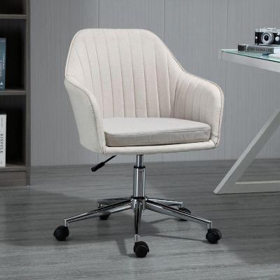 Vinsetto Mid Back Home Office Desk Chair Swivel Armchair Tub Shape Design and Lined Pattern Back for Living Room Home Office Beige Image 2