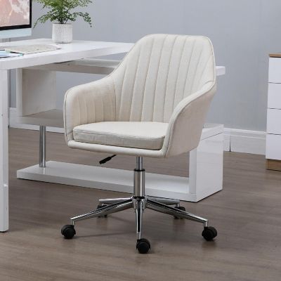 Vinsetto Mid Back Home Office Desk Chair Swivel Armchair Tub Shape Design and Lined Pattern Back for Living Room Home Office Beige Image 3