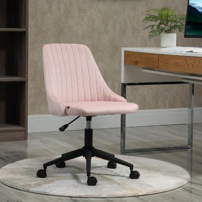 Vinsetto Mid Back Office Chair Velvet Fabric Swivel Scallop Shape Computer Desk Chair for Home Office or Bedroom Pink Image 1