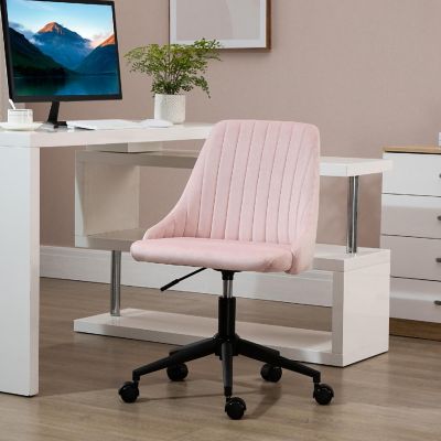 Vinsetto Mid Back Office Chair Velvet Fabric Swivel Scallop Shape Computer Desk Chair for Home Office or Bedroom Pink Image 2