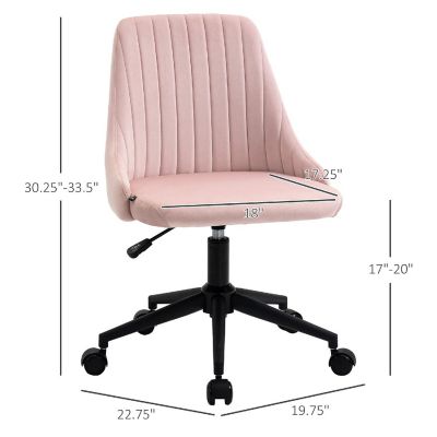 Vinsetto Mid Back Office Chair Velvet Fabric Swivel Scallop Shape Computer Desk Chair for Home Office or Bedroom Pink Image 3