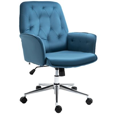 Vinsetto Modern Mid Back Tufted Velvet Fabric Home Office Desk Chair Adjustable Height Swivel Adjustable Task Chair Image 1