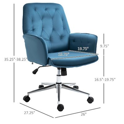 Vinsetto Modern Mid Back Tufted Velvet Fabric Home Office Desk Chair Adjustable Height Swivel Adjustable Task Chair Image 3