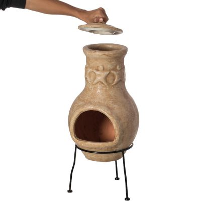 Vintiquewise Beige Outdoor Clay Chiminea Outdoor Fireplace Maya Design Charcoal Burning Fire Pit Image 2
