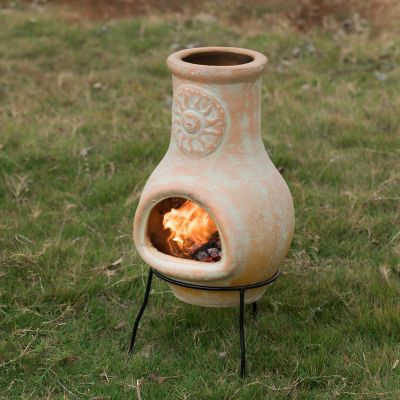 Vintiquewise Beige Outdoor Clay Chimney Outdoor Fireplace Sun Design ...