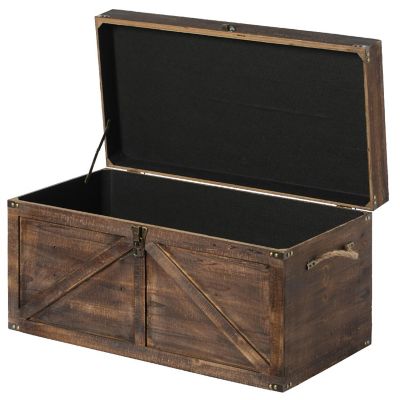 Vintiquewise Brown Large Wooden Lockable Trunk Farmhouse Style Rustic Design Lined Storage Chest with Rope Handles Image 2