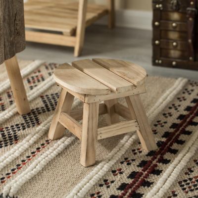 Vintiquewise Decorative Antique Wood Style Natural Wooden Accent Stool for Indoor and Outdoor Image 1