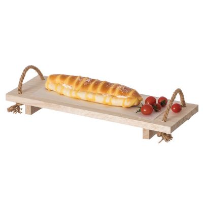 Vintiquewise Decorative Natural Wood Rectangular Tray Serving Board with Rope Handles Image 1